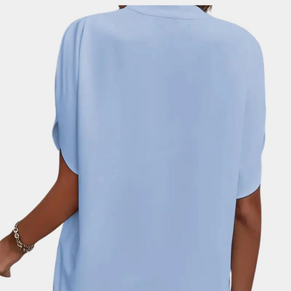 Notch-Neck Cap Sleeve Blouse