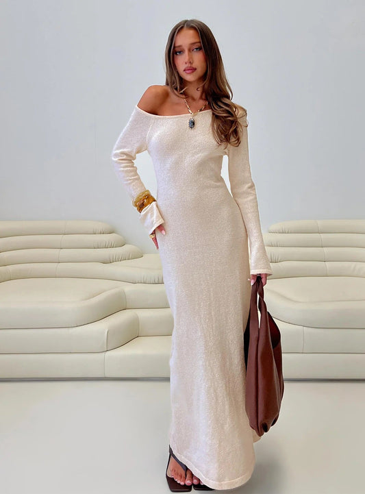 Off-Shoulder Long Sleeve Maxi Dress