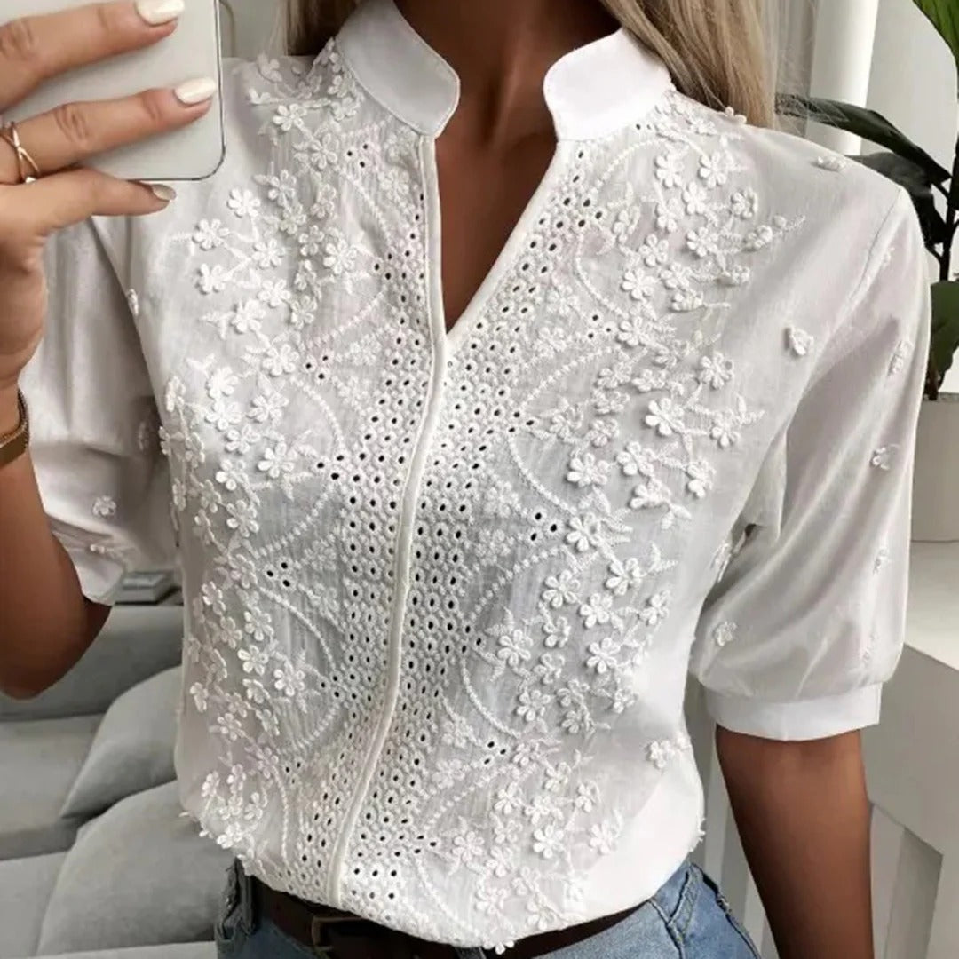 Embroidered Popover Blouse