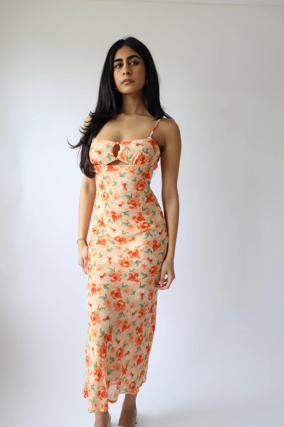 Floral Cut-Out Midi Dress