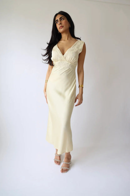 Lace-Trim V-Neck Midi Dress