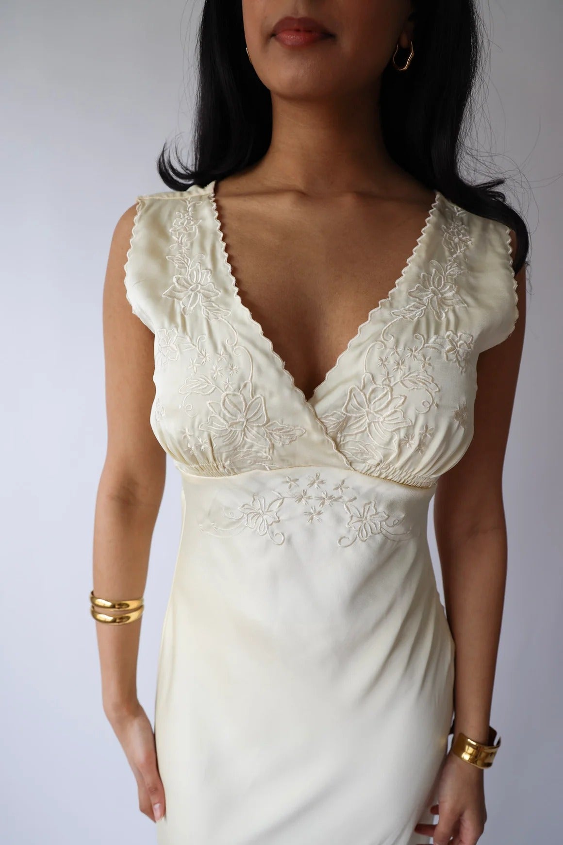Lace-Trim V-Neck Midi Dress