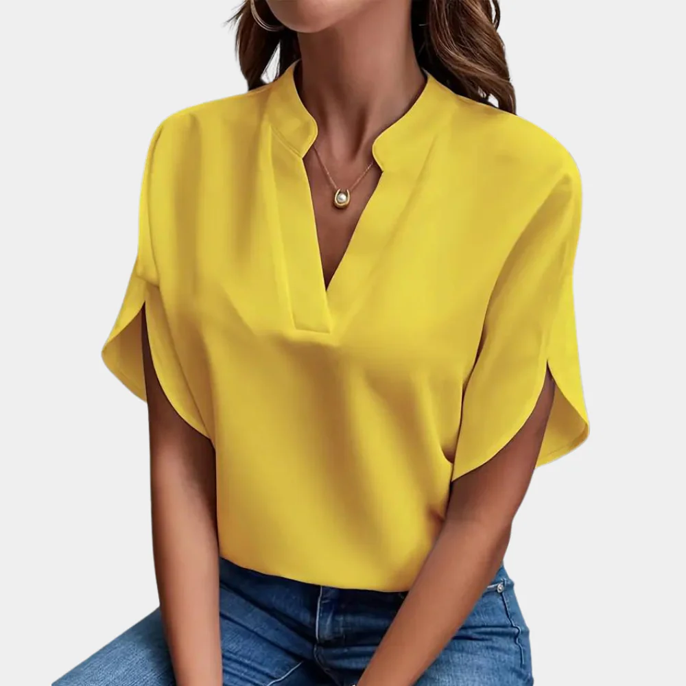 Notch-Neck Cap Sleeve Blouse