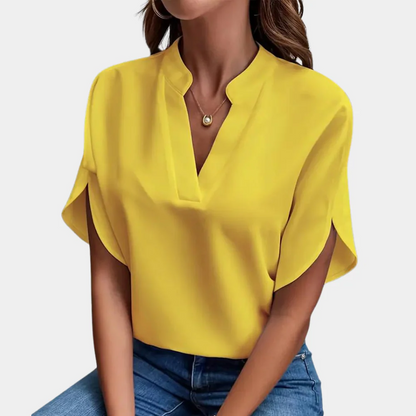 Notch-Neck Cap Sleeve Blouse
