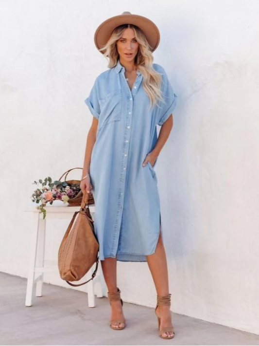Relaxed Button-Down Midi Shirt Dress