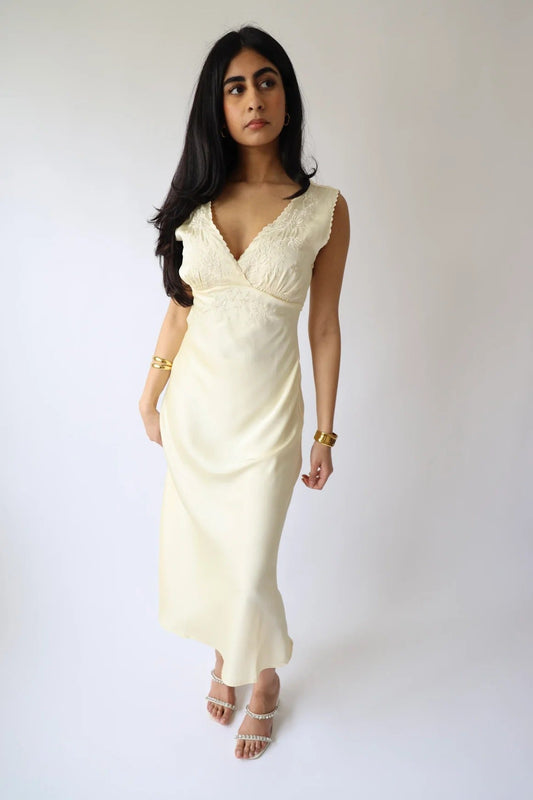 Lace-Trim V-Neck Midi Dress