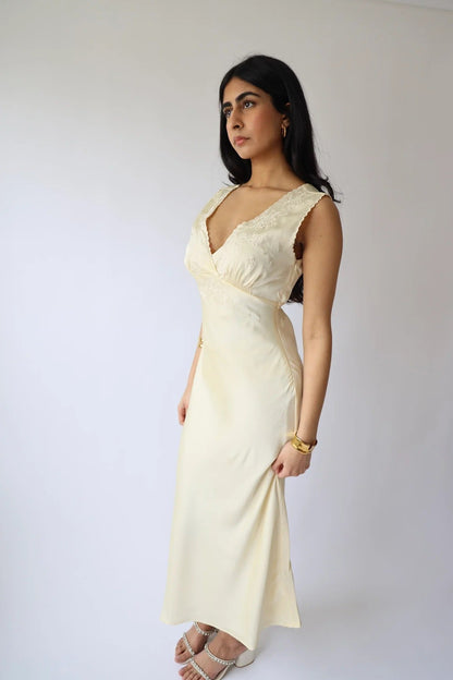 Lace-Trim V-Neck Midi Dress