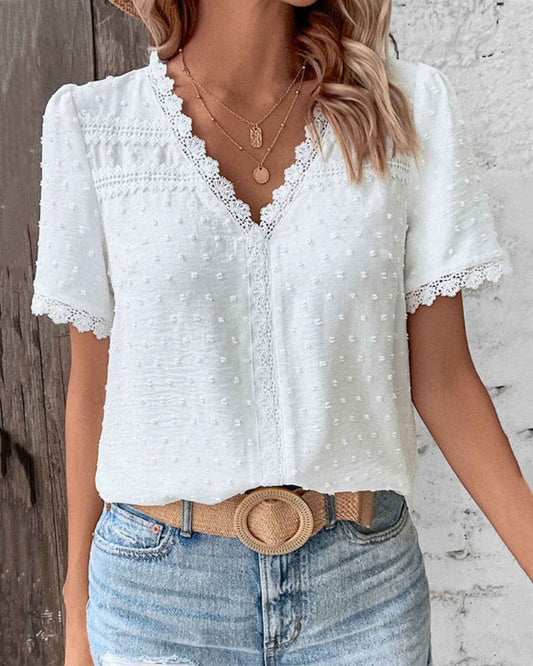 Embroidered V-Neck Lace Blouse