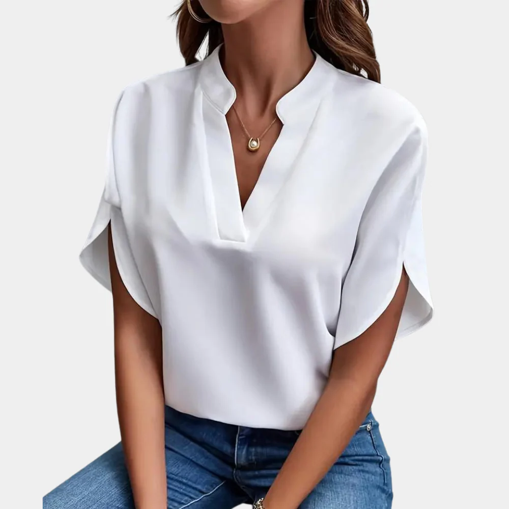 Notch-Neck Cap Sleeve Blouse