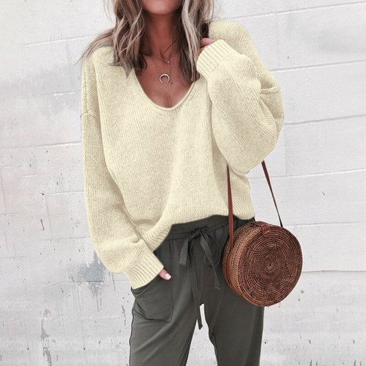 Bianca - Relaxed V-Neck Sweater Oversized Fit
