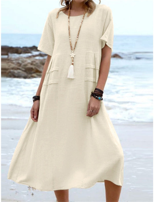 Short Sleeve Relaxed Midi Dress